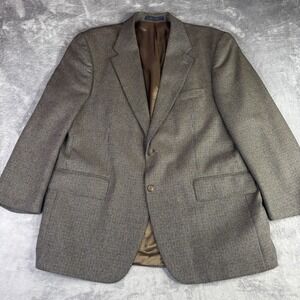 Chaps Ralph Lauren Blazer Men 44L Brown Silk Wool Houndstooth Sport Coat Vintage